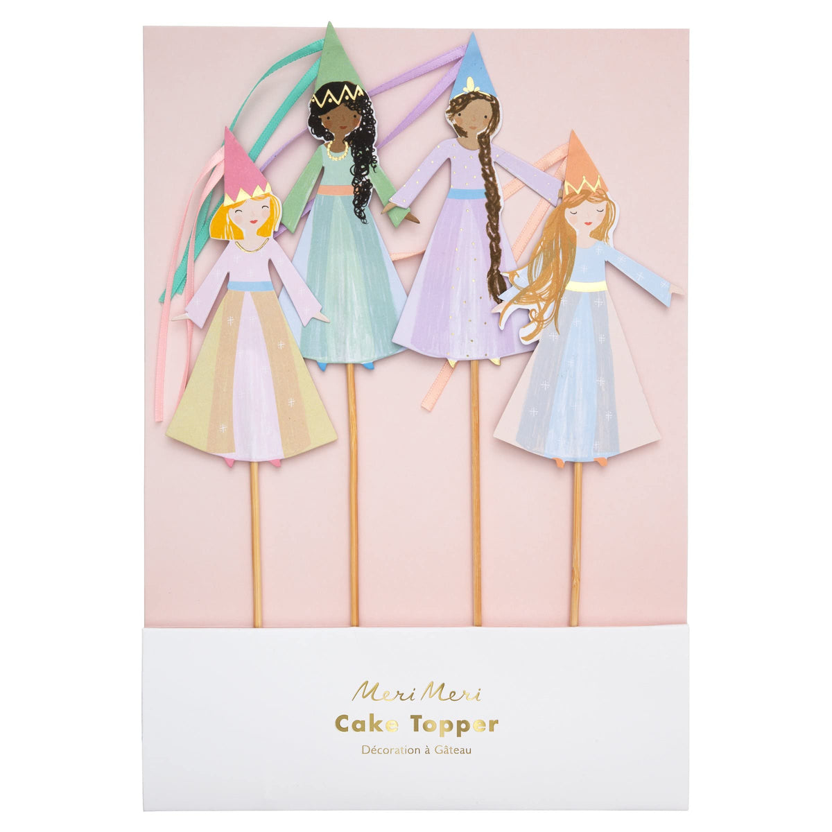 Meri Meri Magical Princess toppers showcase gold foil detail on festive cakes
