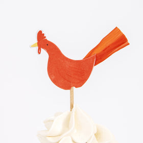 Meri Meri On The Farm cupcake cases coordinate with toppers for a cohesive look