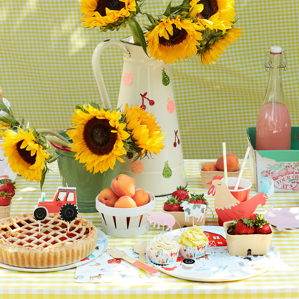Meri Meri On The Farm tractor topper enhances festive farmyard cupcakes