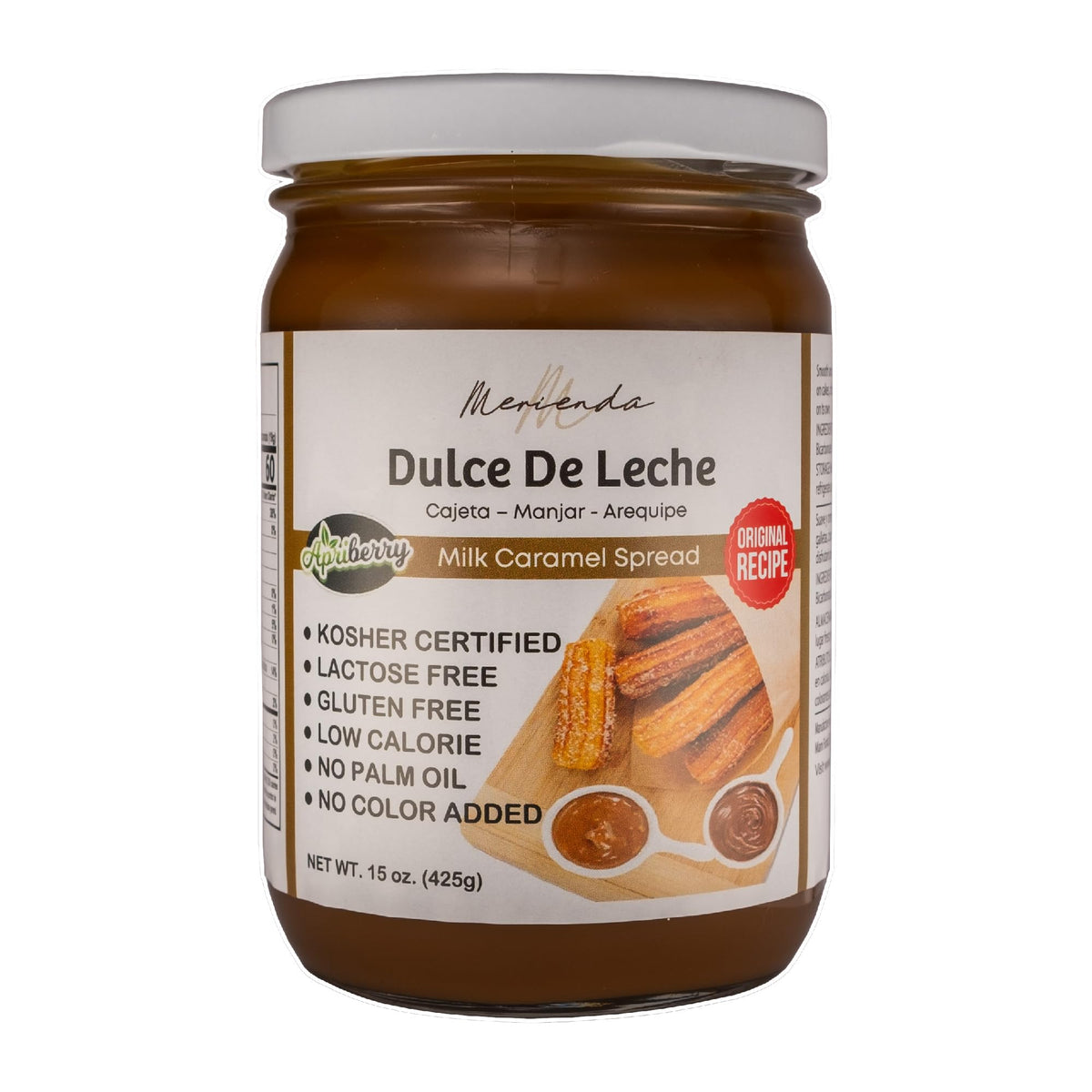 Merienda Dulce de Leche jar pour shows a creamy caramel topping for desserts
