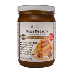 Merienda Dulce de Leche jar pour shows a creamy caramel topping for desserts