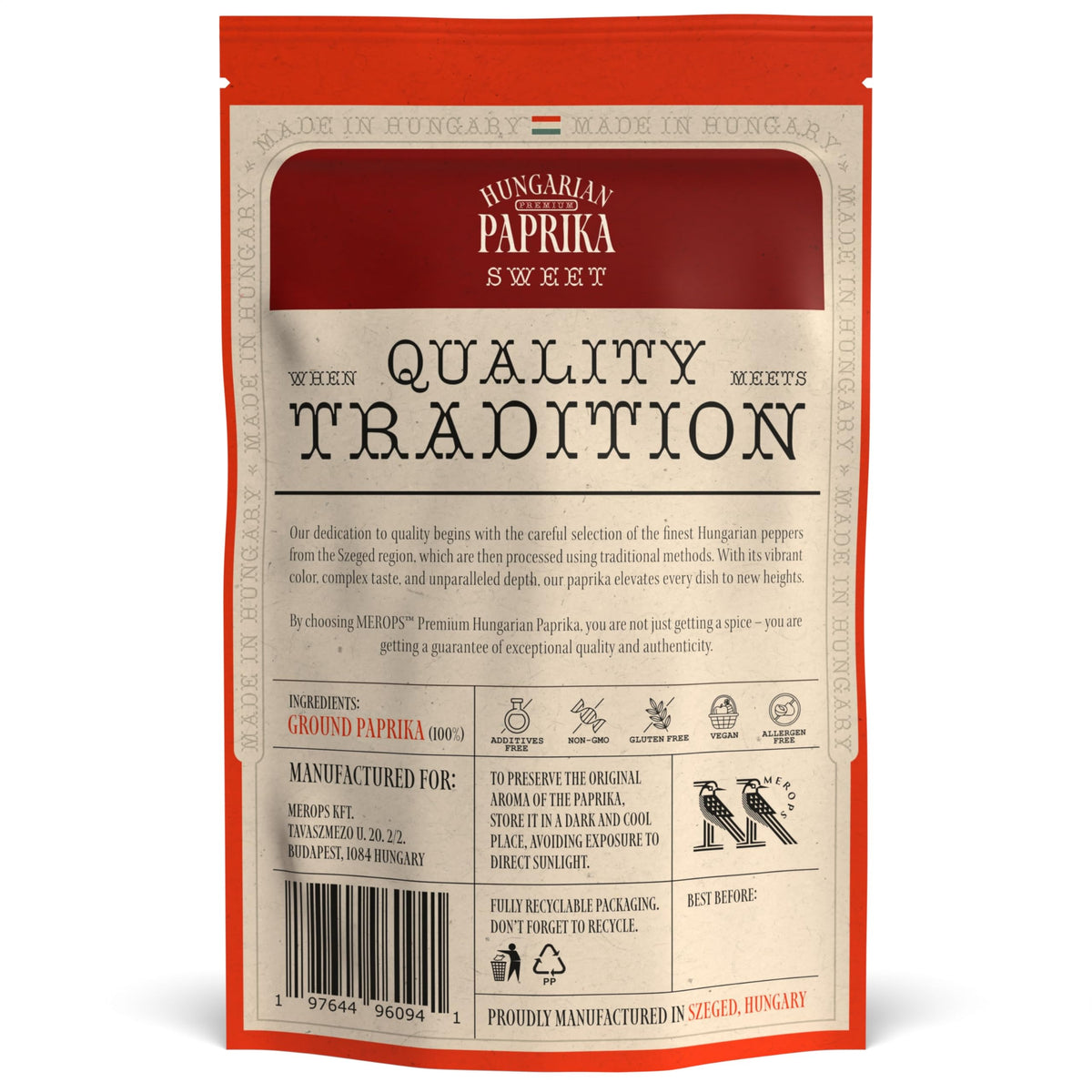 Closeup of MEROPS paprika powder showing vibrant crimson color and fine texture