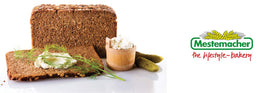 Mestemacher Organic Sunflower Seed Rye Bread packaging highlights German craftsmanship and freshness