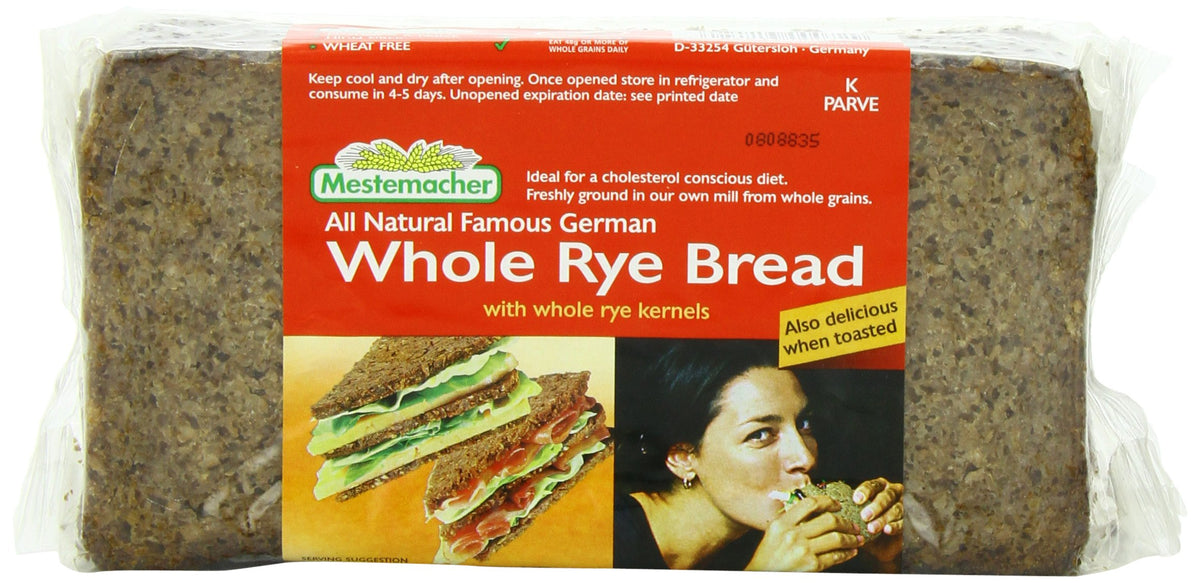 Mestemacher Whole Rye bread six-pack, ideal for quick wholesome meals and to-go lunches.