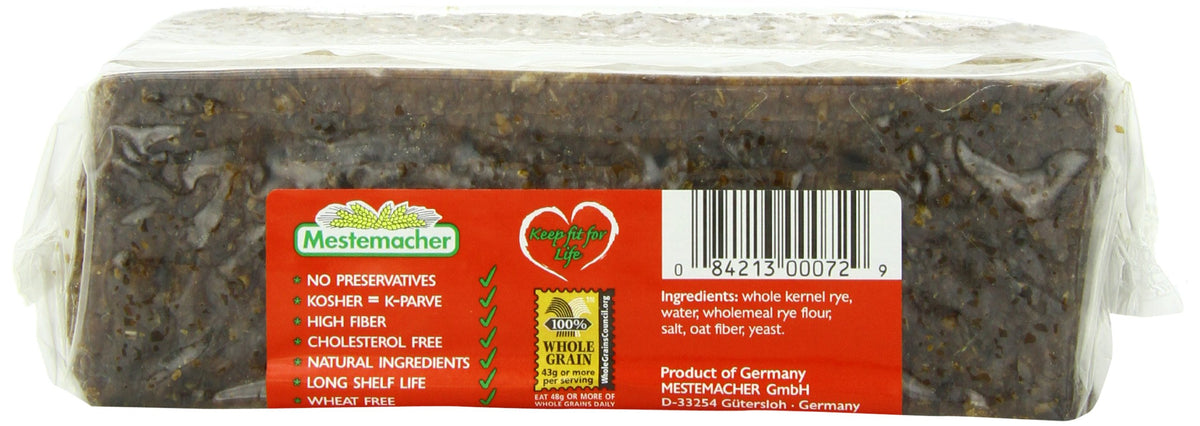 Mestemacher Whole Rye bread sliced loaf, perfect for hearty toast and sandwiches.