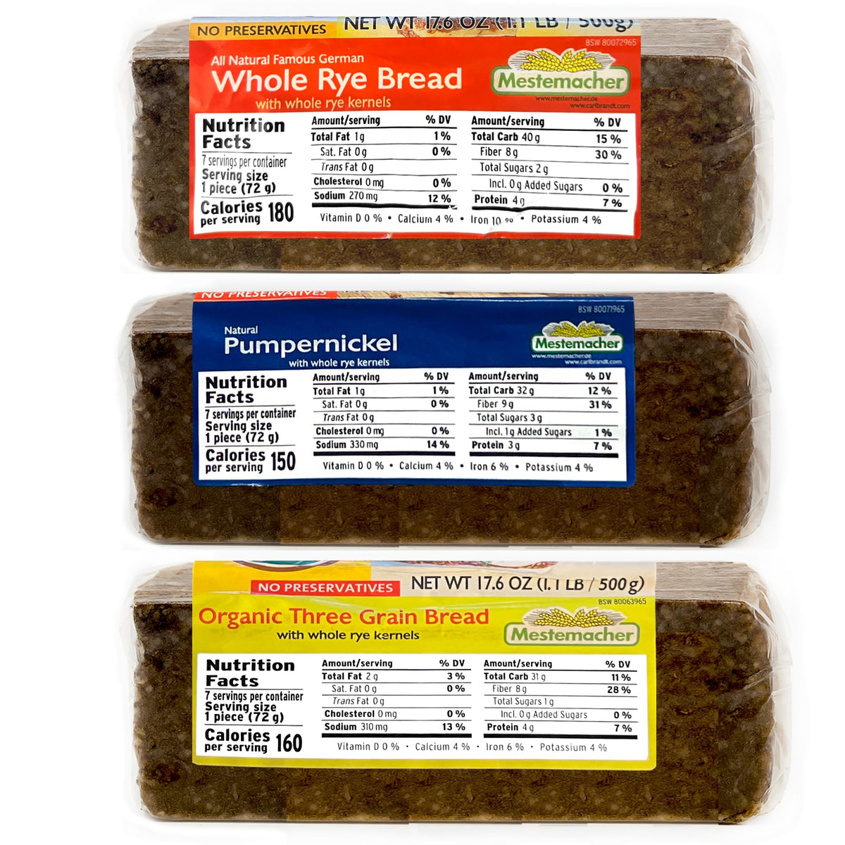 Mestemacher Organic Three Grain bread slices ready for sandwiches