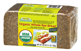 Mestemacher Organic Whole Rye Bread deli slices, great for sandwiches and a hearty fiber option.