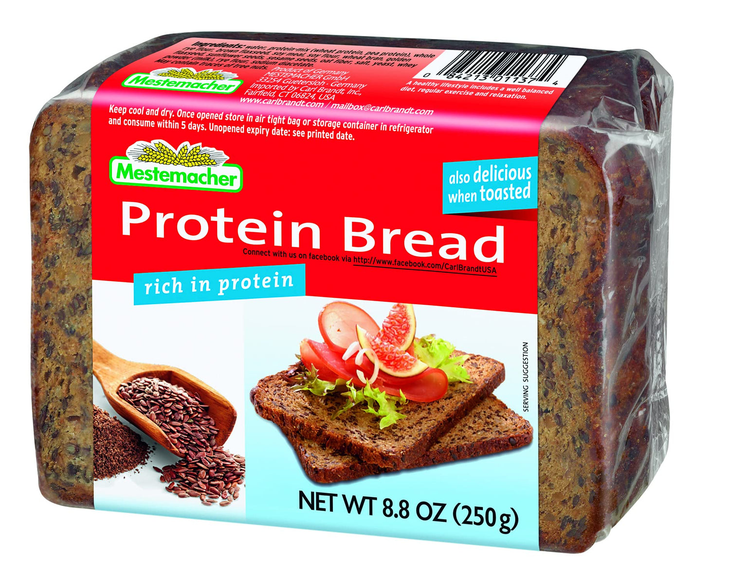 Mestemacher Protein Bread pack of nine loaves, ready for quick meals.