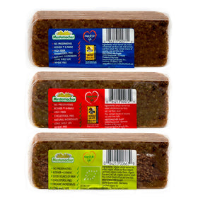 Mestemacher Pumpernickel bread loaf with dense crumb