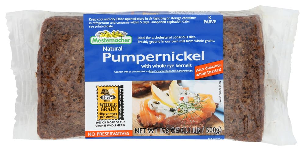 Mestemacher Pumpernickel Bread whole loaf shows rich color and dense texture, great for hearty sandwiches.