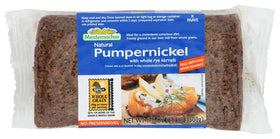 Mestemacher Pumpernickel Bread whole loaf shows rich color and dense texture, great for hearty sandwiches.