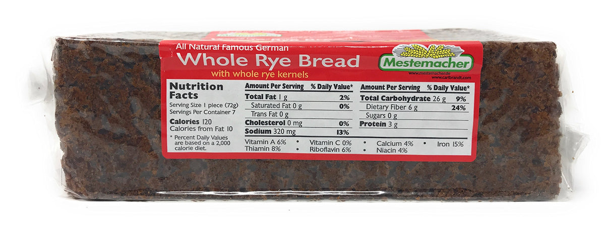 Mestemacher Rye Bread loaf highlights hearty texture ideal for sandwiches.