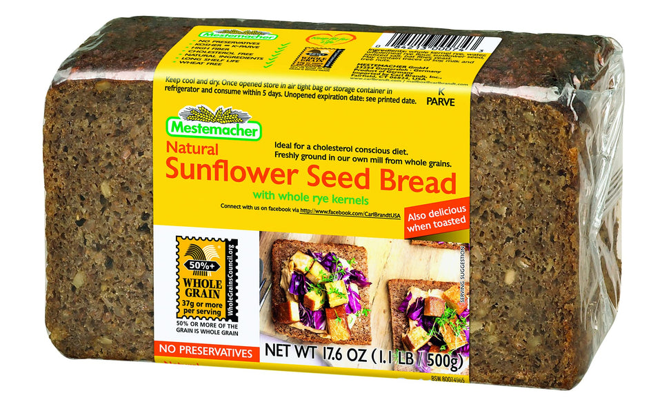 Mestemacher Sunflower Seed Bread 12-pack loaf, ideal for wholesome breakfasts and sandwiches