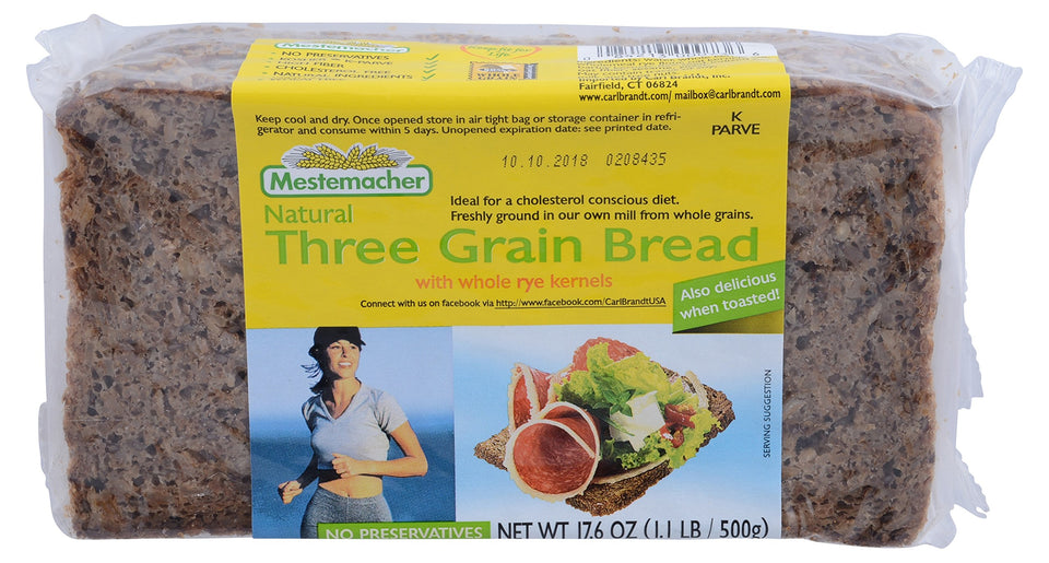Mestemacher Three Grain Bread sliced for open-faced sandwiches and quick meals