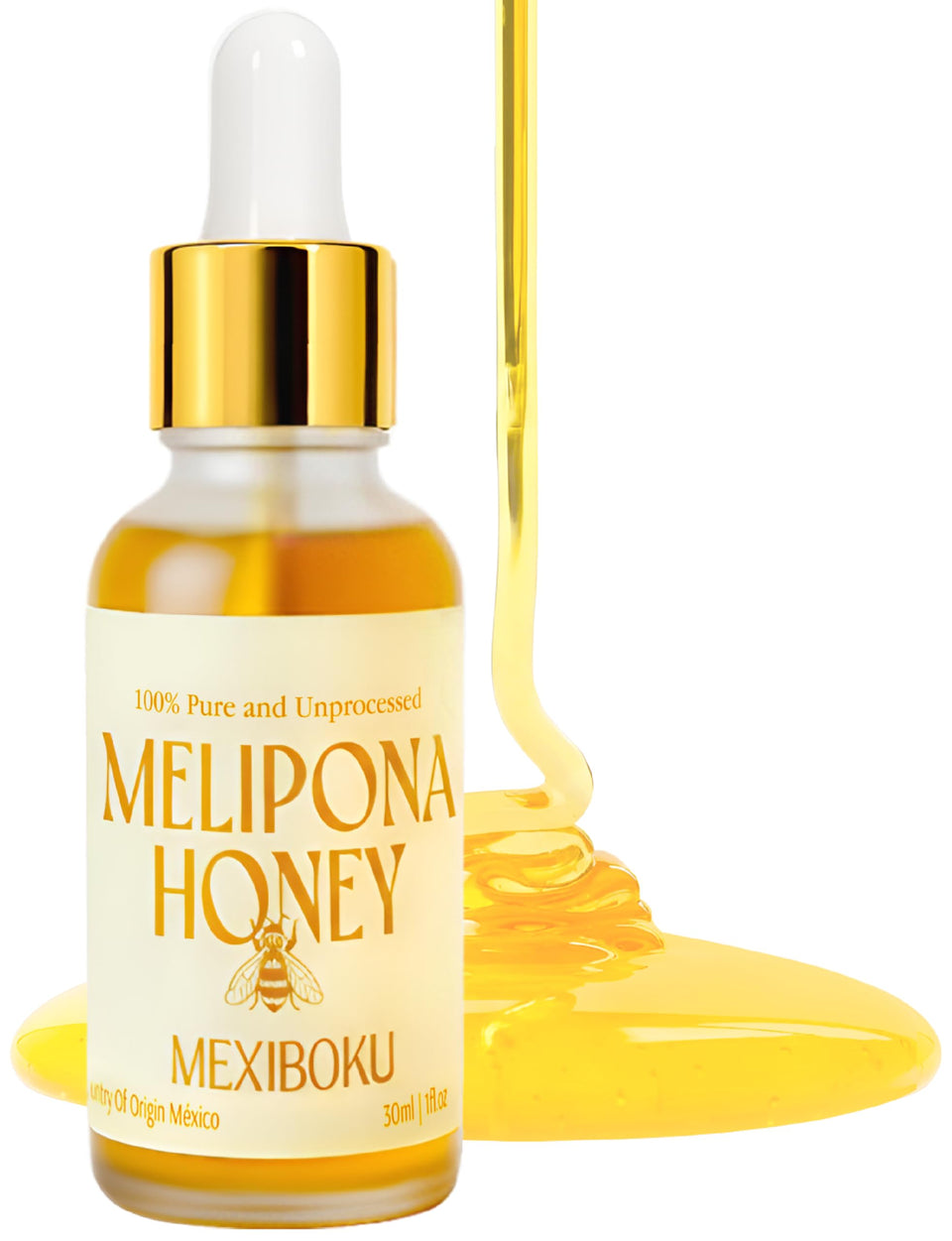 MEXIBOKU Jimerito honey drops in a glass bottle with a smooth texture for delicate uses.