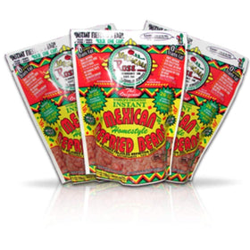 Mexicali Rose pack-shot: three 7oz cans of instant refried beans.