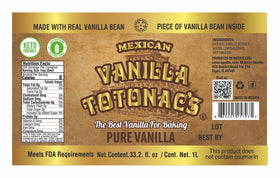 Mexican Vanilla Totonacs bottle label close-up highlighting gluten-free and Non-GMO attributes