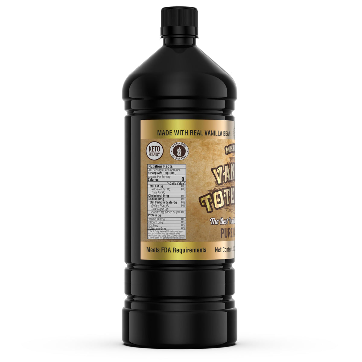 Mexican Vanilla Totonacs vanilla bean inside bottle signals authentic flavor for desserts