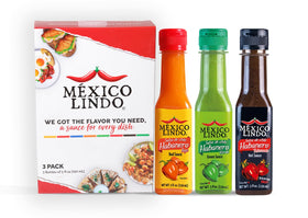 Mexico Lindo Red Habanero bottle pour adds bold heat to tacos