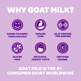 Meyenberg evaporated goat milk 12-pack packaging shown for pantry convenience