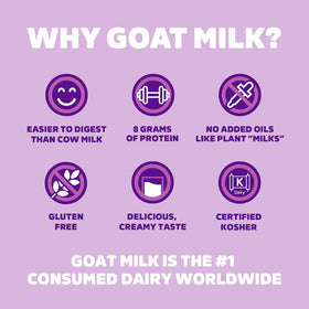 Meyenberg goat milk powder dissolves smoothly in water for a quick, creamy glass.