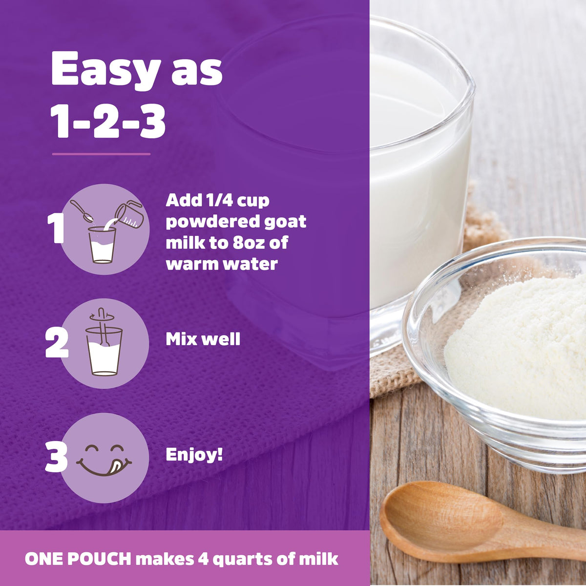 Meyenberg powder dissolving in water to create a creamy drink
