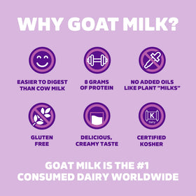 Meyenberg goat milk powder pouch back label highlighting kosher and gluten-free qualities