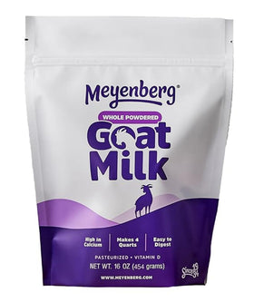 Meyenberg whole powdered goat milk pouch front view for versatile dairy use