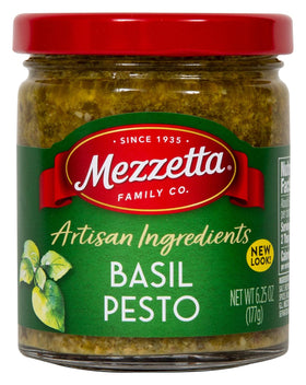 Closeup of Mezzetta artisan pesto ingredients ready for cooking