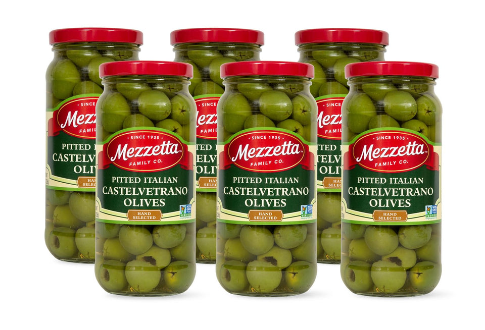Mezzetta Castelvetrano olives, pitted, perfect for quick salads and antipasti with buttery notes.
