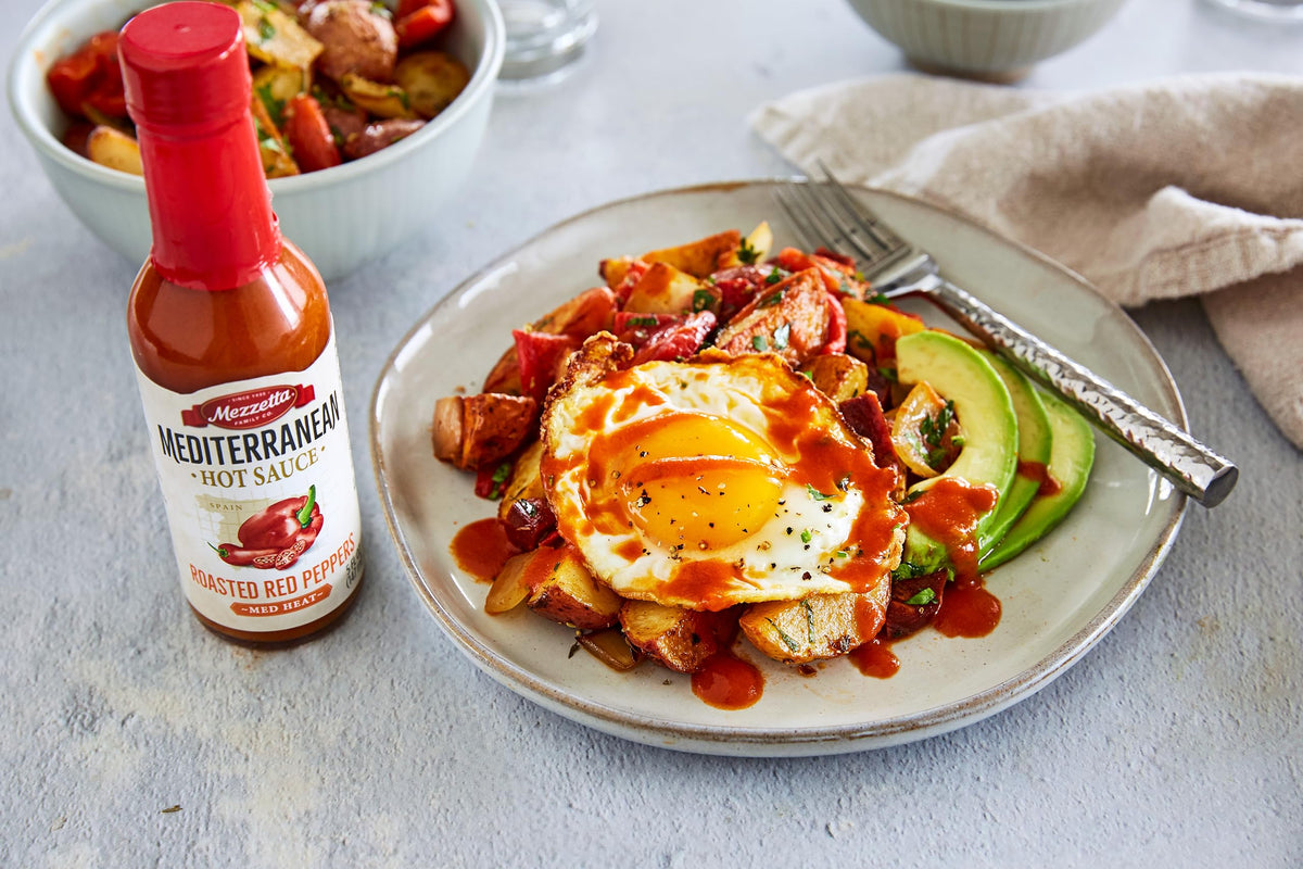 Mezzetta hot sauce sampler ingredient closeup reveals vibrant peppers.