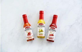 Mezzetta hot sauce sampler jar pour demonstrates easy drizzling and flavor control.