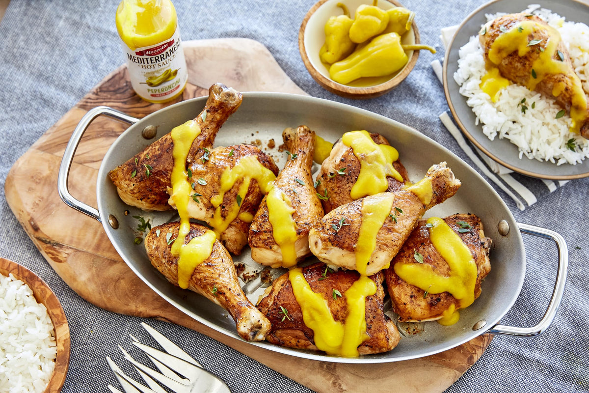 Mezzetta hot sauce sampler tasting spoon highlights dipping versatility.