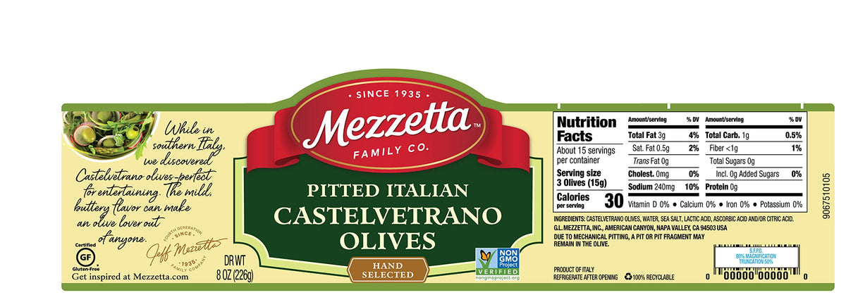 Mezzetta Italian olives, authentic quality from Italy in every bite.