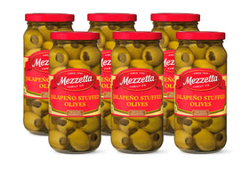 Mezzetta jalapeño stuffed olives close-up highlighting bold filling, ideal as an appetizer.
