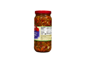 Close-up of carrots, celery, and olives in Mezzetta giardiniera.