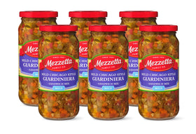 Mezzetta Mild Giardiniera Chicago Style jar with crisp vegetables for bold flavor.