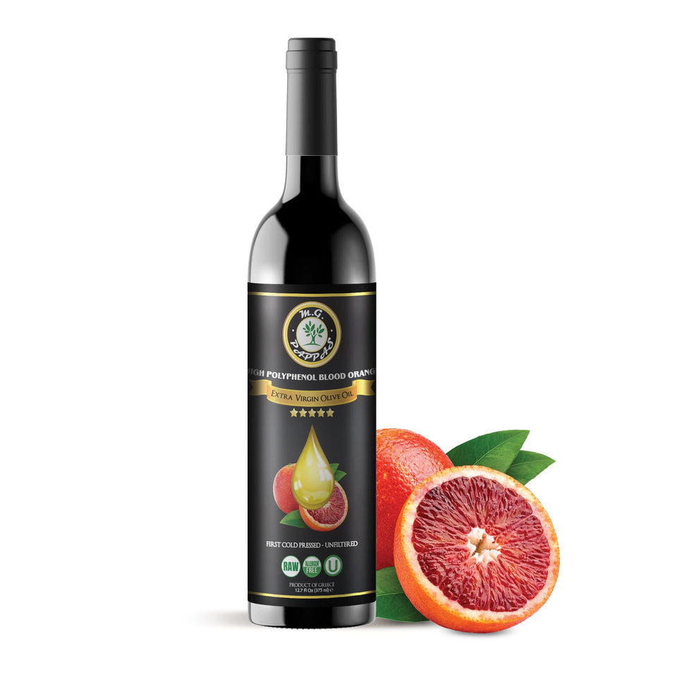 M.G. PAPPAS blood orange olive oil bottle with citrus aroma for dressings