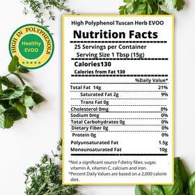 M.G. PAPPAS Tuscan Herb EVOO on a fresh salad plate.