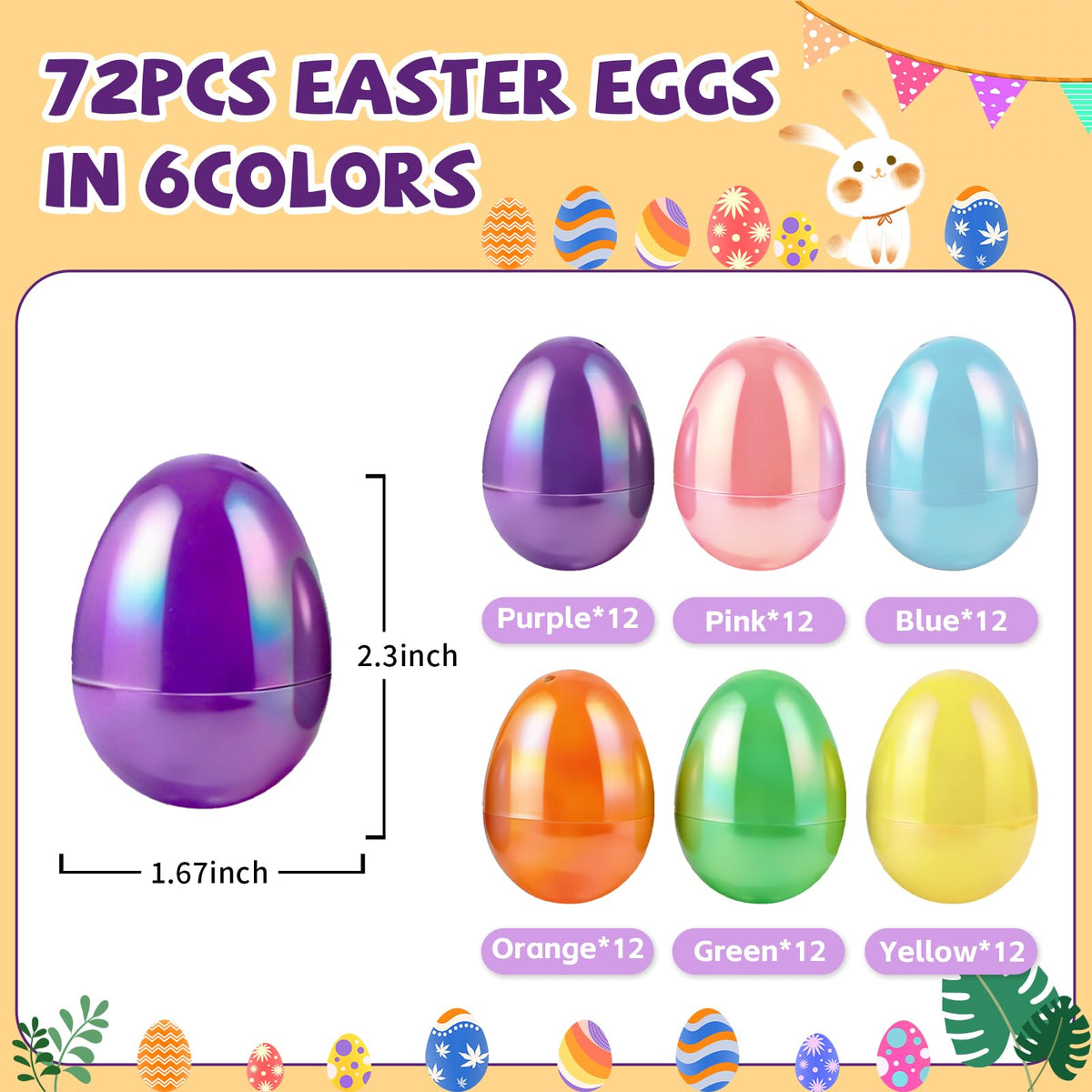 MGparty fillable Easter egg, 2.3 inches, easy to hide with candy and toys.