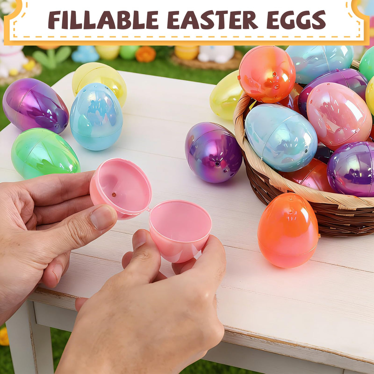 MGparty durable plastic eggs designed for indoor and outdoor use.