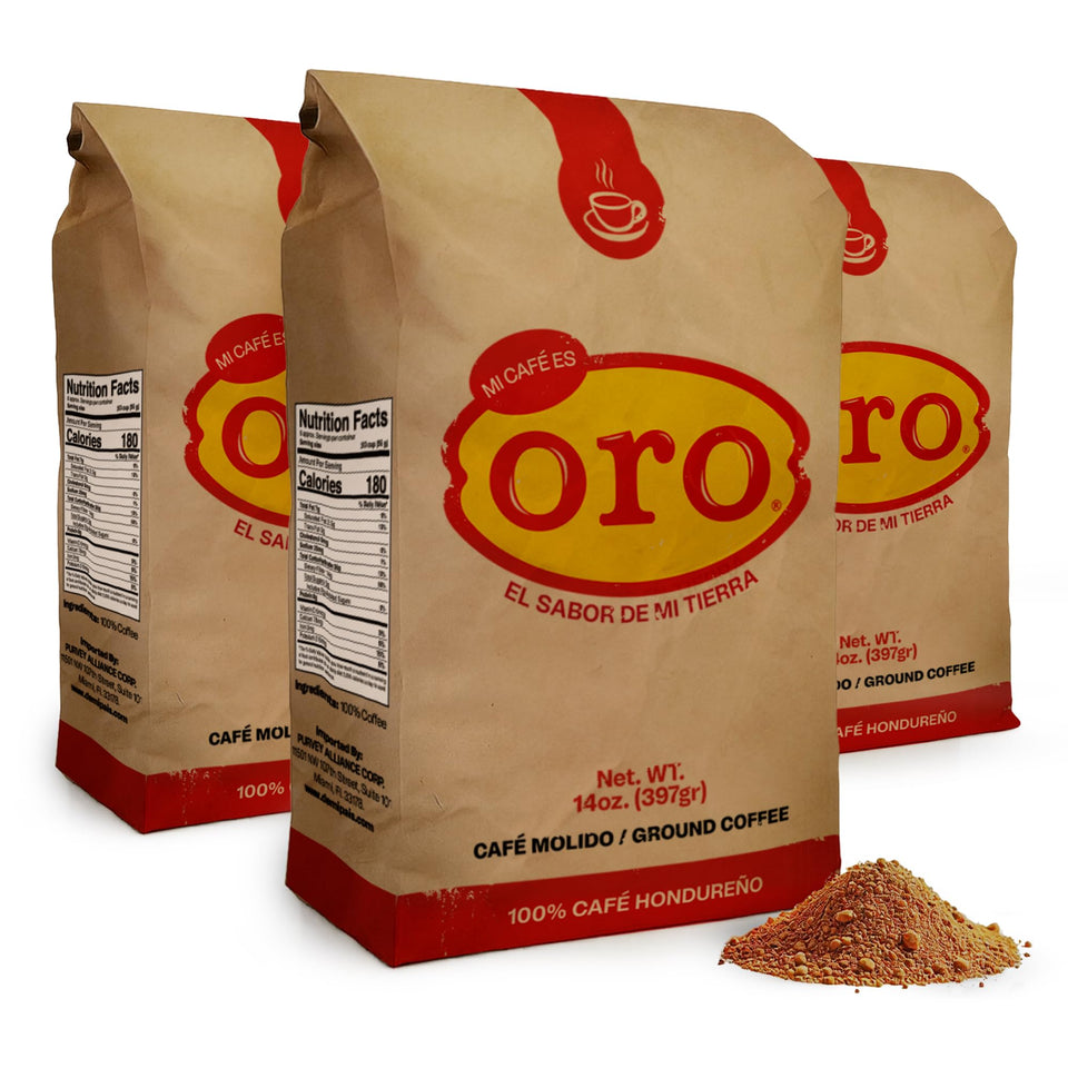 Mi Cafe Es Oro front packaging showcasing Honduran dark roast aroma