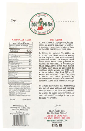 Mi Nina Jalapeño Agave chips closeup shows crisp tortilla edges.