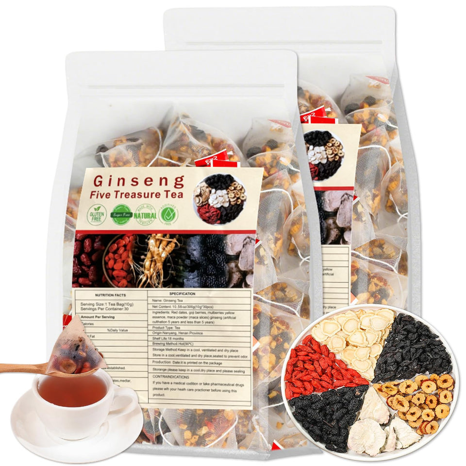 MIANQIONGFENG Ginseng Five Treasures Tea box front view shows premium blend.