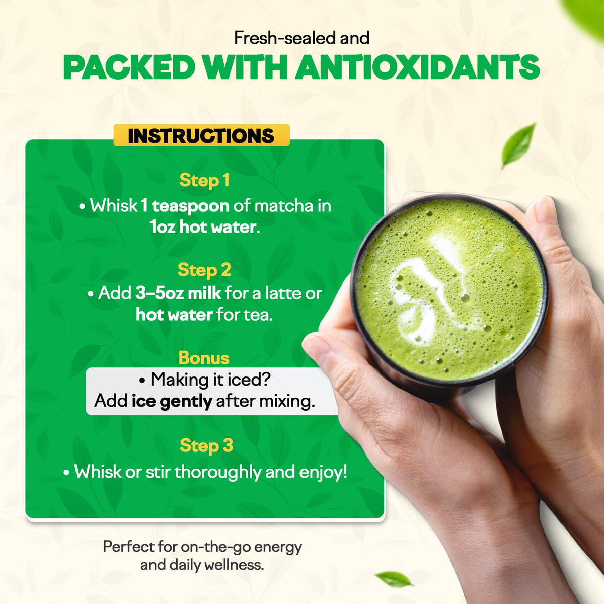 Miaroo matcha powder in a cup for a smooth latte with energy