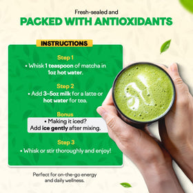 Miaroo matcha powder in a cup for a smooth latte with energy