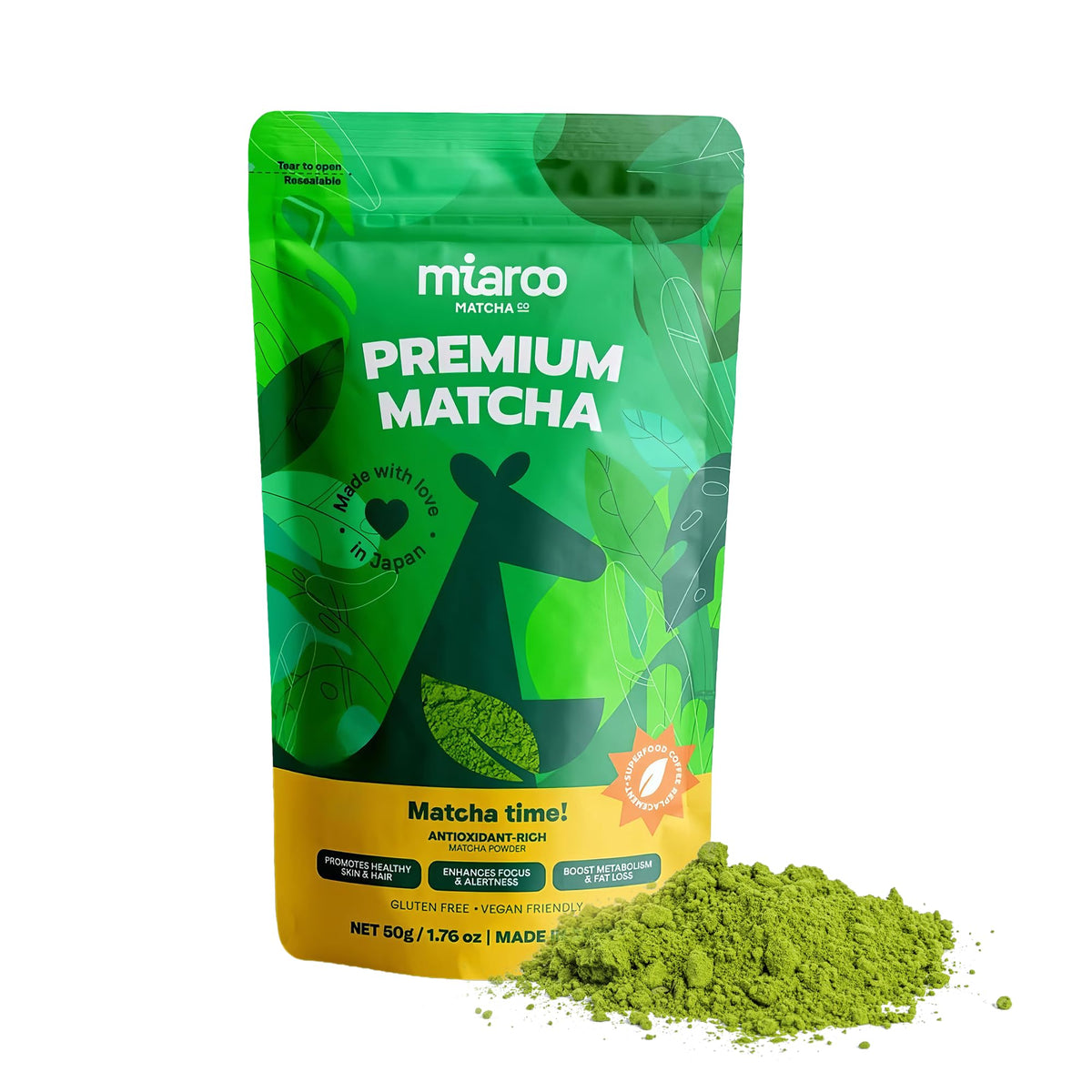 Miaroo matcha packaging tin highlights premium ceremonial grade quality for daily rituals
