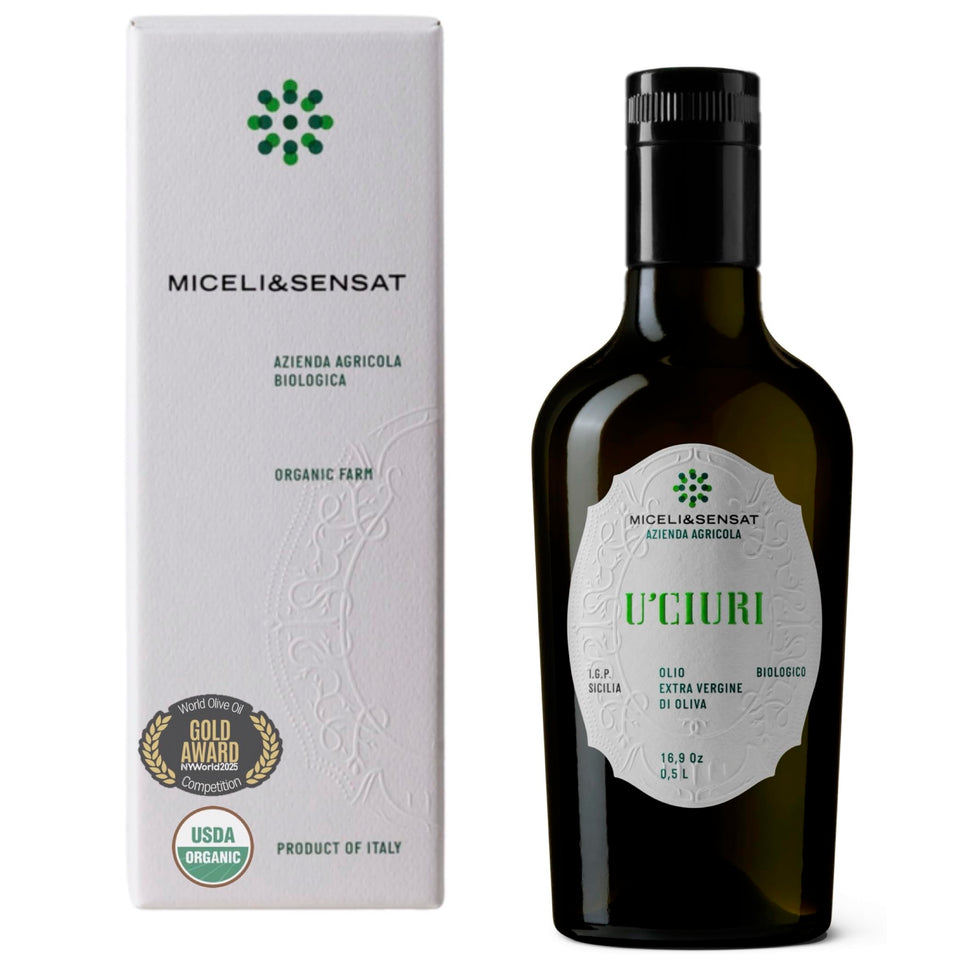 MICELI&SENSAT Fruity Medium Olive Oil bottle front—Sicilian origin and high polyphenols.