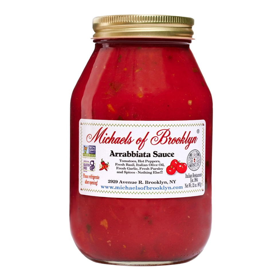 Michaels of Brooklyn Arrabbiata pasta sauce jar ready for quick, flavorful pasta night.