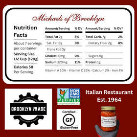 Michaels of Brooklyn Arrabbiata sauce close-up highlighting sun-ripened tomatoes and peppers for bold flavor.